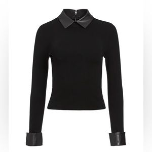 Alice + Olivia -  Dory Fitted Pullover with Removable Faux Leather Trim